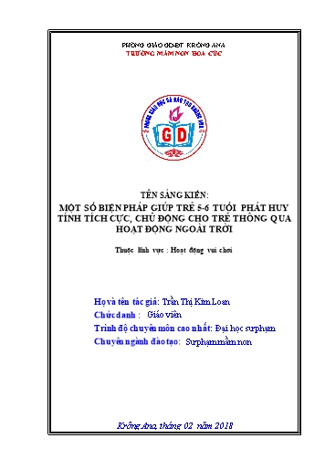SKKN Một số biện pháp giúp trẻ 5-6 tuổi phát huy tính tích cực, chủ động cho trẻ thông qua hoạt động ngoài trời