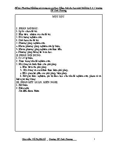 SKKN Phát huy kỹ năng nói trong các giờ học Tiếng Anh cho học sinh khối Lớp 3, 4, 5 trường Tiểu học Tình Thương