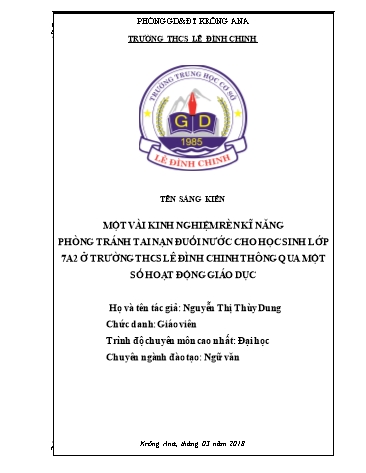 SKKN Rèn kĩ năng phòng tránh tai nạn đuối nước cho học sinh Lớp 7A2 ở trường THCS Lê Đình Chinh thông qua một số hoạt động giáo dục