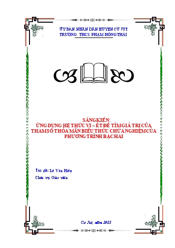 SKKN Ứng dụng của hệ thức Vi-ét để tìm giá trị của tham số thỏa mãn biểu thức chứa nghiệm của phương trình bậc hai