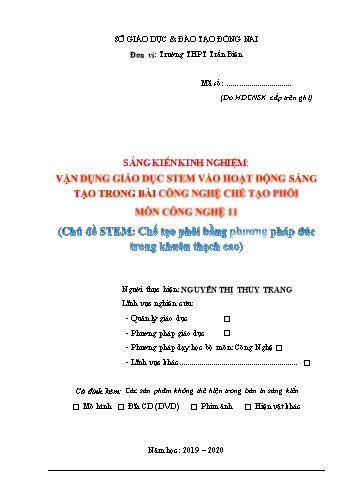 SKKN Vận dụng giáo dục Stem vào hoạt động sáng tạo trong bài công nghệ chế tạo phôi môn Công nghệ 11