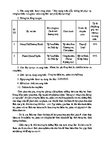 Tóm tắt SKKN Xây dựng biểu mẫu thống kê phục vụ công tác kiểm tra, giám sát trong lĩnh vực y tế, đầu tư công